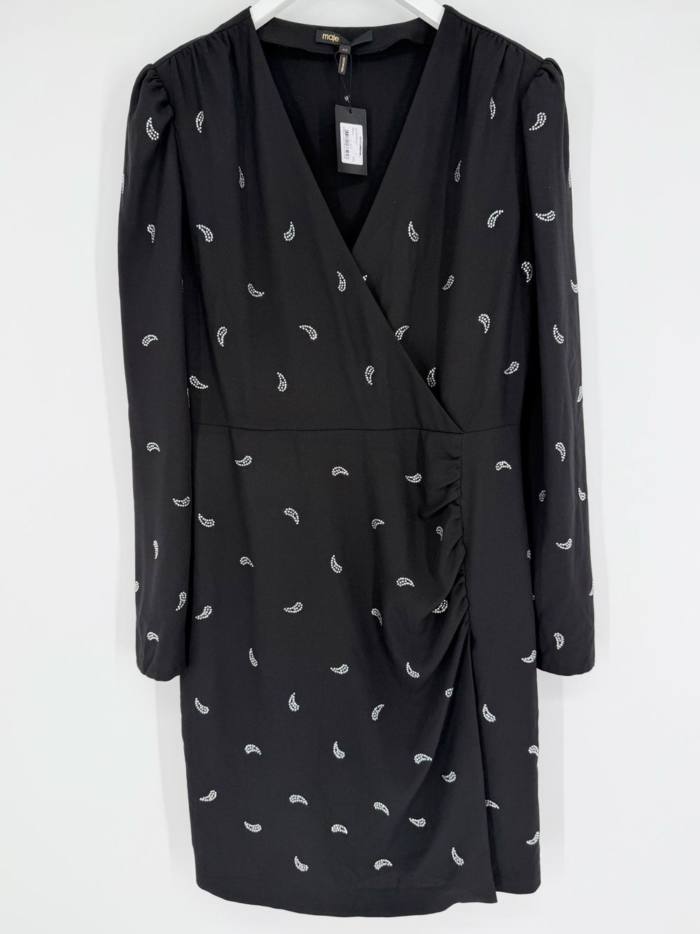 Maje Ribilo paisley embellished mini dress long sleeve black